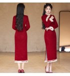 女裝紅色旗袍連身裙喜慶拜年服