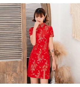 女裝旗袍裙立領低開衩短裙