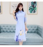 少女連身裙立領盤扣中長裙
