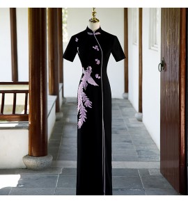 女裝禮服裙立領刺繡開叉改良旗袍