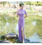 女裝禮服裙立領刺繡開叉改良旗袍
