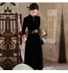 少女連身裙立領刺繡中長裙
