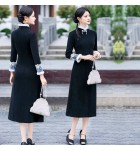 女裝連身裙立領文藝復古中長裙