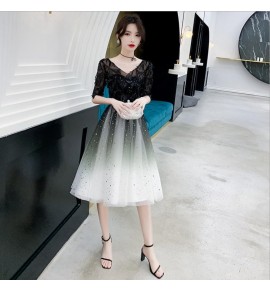 少女晚裝裙黑色漸變禮服裙 