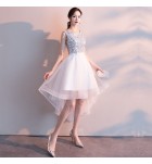 晚裝禮服圓領前短後長裙