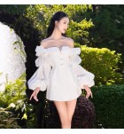 少女禮服裙一字肩燈籠袖短裙