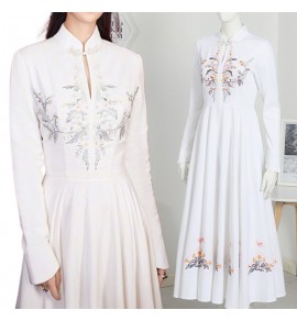 女裝禮服裙刺繡立領長袖長裙