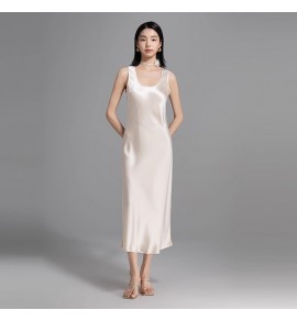 女裝連身裙U領無袖醋酸緞面中長裙