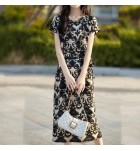 女裝連身裙圓領短袖系帶中長裙