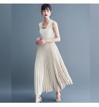 女裝連身裙方領無袖百褶裙