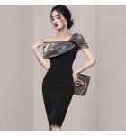 女裝連身裙網紗斜肩禮服裙