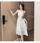 少女連身裙掛脖無袖中長裙