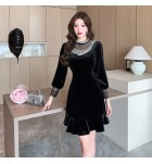 女裝連身裙立領長袖釘珠禮服裙