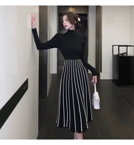 女裝連身裙高領長袖中長裙
