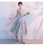 女裝禮服裙圓領透視蕾絲露背中長連身裙