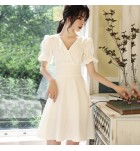 少女禮服裙V領泡泡袖短裙