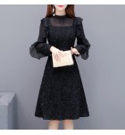 少女禮服裙圓領荷葉邊袖中長裙