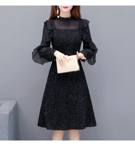 少女禮服裙圓領荷葉邊袖中長裙