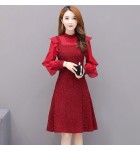 少女禮服裙圓領荷葉邊袖中長裙