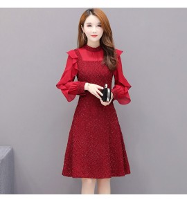 少女禮服裙圓領荷葉邊袖中長裙
