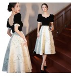 女裝禮服裙方形V領中長裙