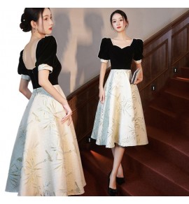 女裝禮服裙方形V領中長裙
