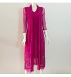 女裝連身裙假兩件刺繡禮服中長裙