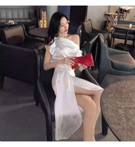 少女連身裙(兩件套)斜肩不規則裙襬