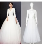 晚裝禮服V領網紗白色長裙
