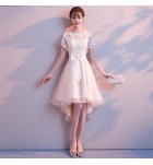 少女禮服裙圓領鏤空蝴蝶結前短後長裙
