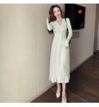 少女連身裙V領彈力針織中長裙