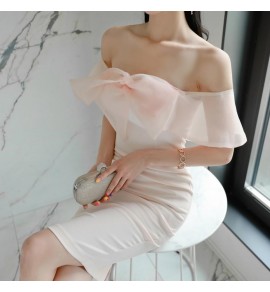 少女禮服裙一字肩中裙