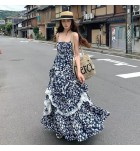 女裝連身裙吊帶碎花荷葉邊長裙