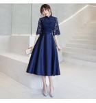 少女連身裙立領中袖中長裙