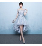 晚裝禮服一字肩前短後長裙