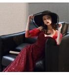 晚裝禮服一字肩長裙