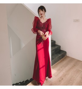 晚裝禮服V領露背宴會長裙