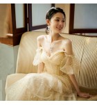 少女禮服裙一字肩宴會長裙