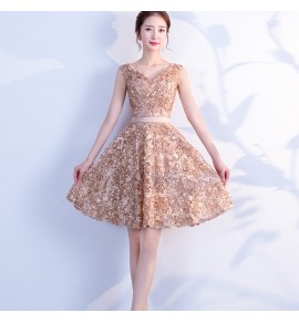 少女禮服裙V領立體小花短裙