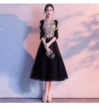 少女禮服裙V領亮片刺繡中長裙