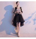 少女禮服裙V領亮片刺繡前短後長裙