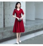 少女禮服裙V領立體花朵中長裙