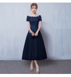 晚裝禮服裙一字肩中長裙