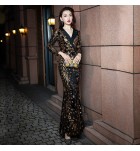 晚裝禮服裙V領亮片魚尾長裙