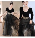 晚裝禮服裙方領宴會長裙