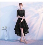少女禮服裙圓領五分袖前短後長裙