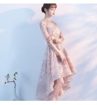 少女禮服裙圓領五分袖前短後長裙