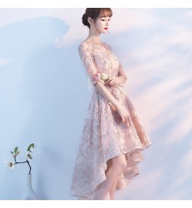少女禮服裙圓領五分袖前短後長裙