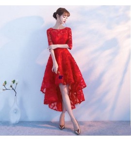 少女禮服裙圓領五分袖前短後長裙