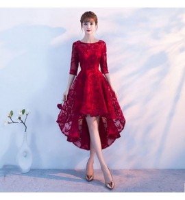 少女禮服裙圓領五分袖前短後長裙